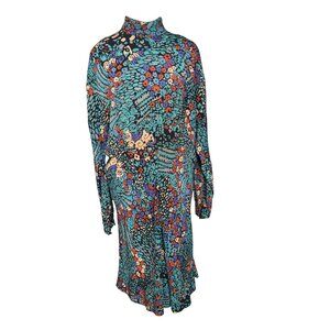 Iris Feragama Vintage Floral Multicolor High Neck Long Sleeve Dress